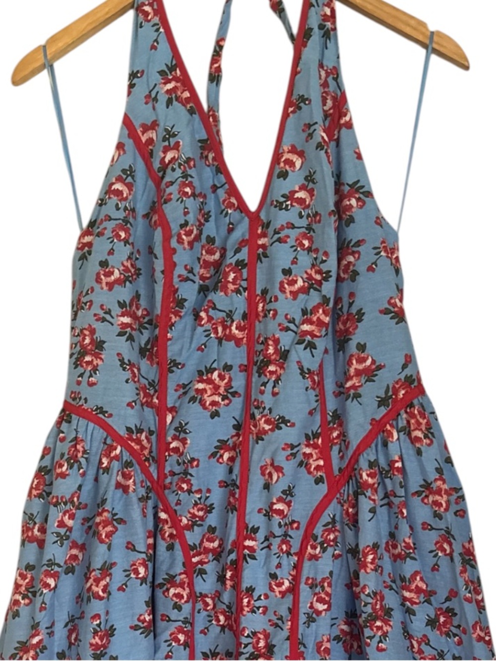 Anthropologie Dusty Blue  and Red Floral Smocked Midi Dress NWOT - Picture 5 of 8